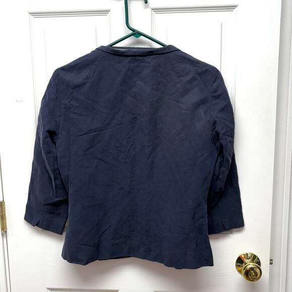 PURE Collection Blazer, Navy Blue Silk and Linen, 3/4 Sleeve, Women's Size 10 - Picture 3 of 6